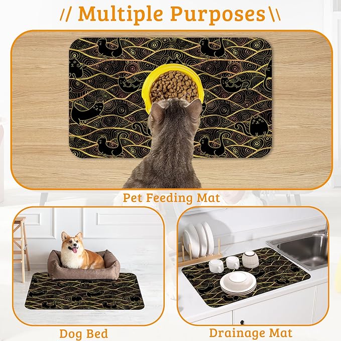 Japanese Cats Feeding Mat,Absorbent Quick-Dry Cat Dog Food and Water Bowl Mats,Non-Slip Rubber Backing Mat,Cat Dog Accessories Supplies 12" x 20"
