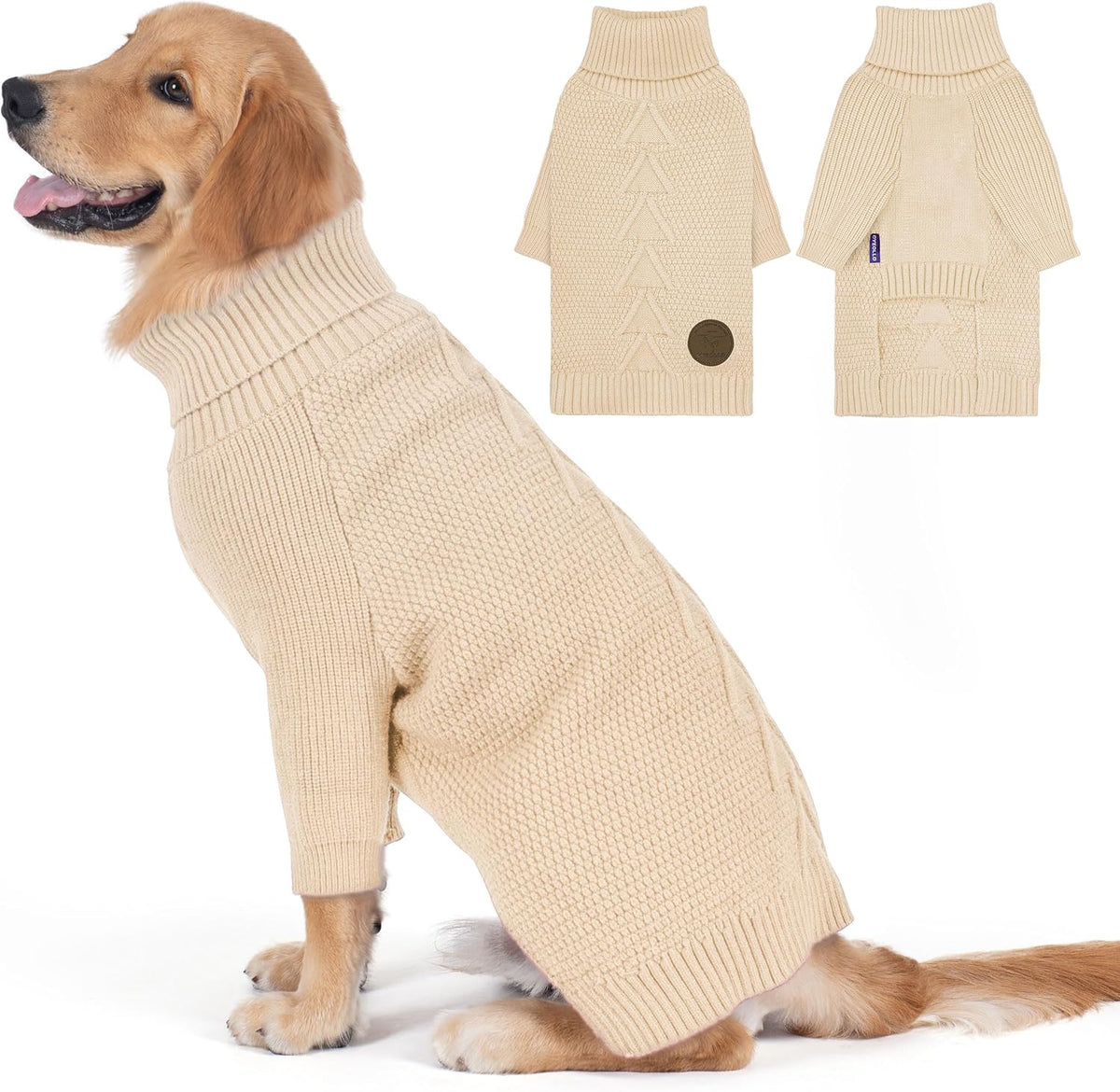 cyeollo 4XL Dog Sweater,Pullover Turtleneck for Large Dogs Classic Knitwear Fall Winter Cold Weather Dog Clothes Warm Pet Apparel Large Big Dogs Sweaters Male&Female, Beige XXXXL