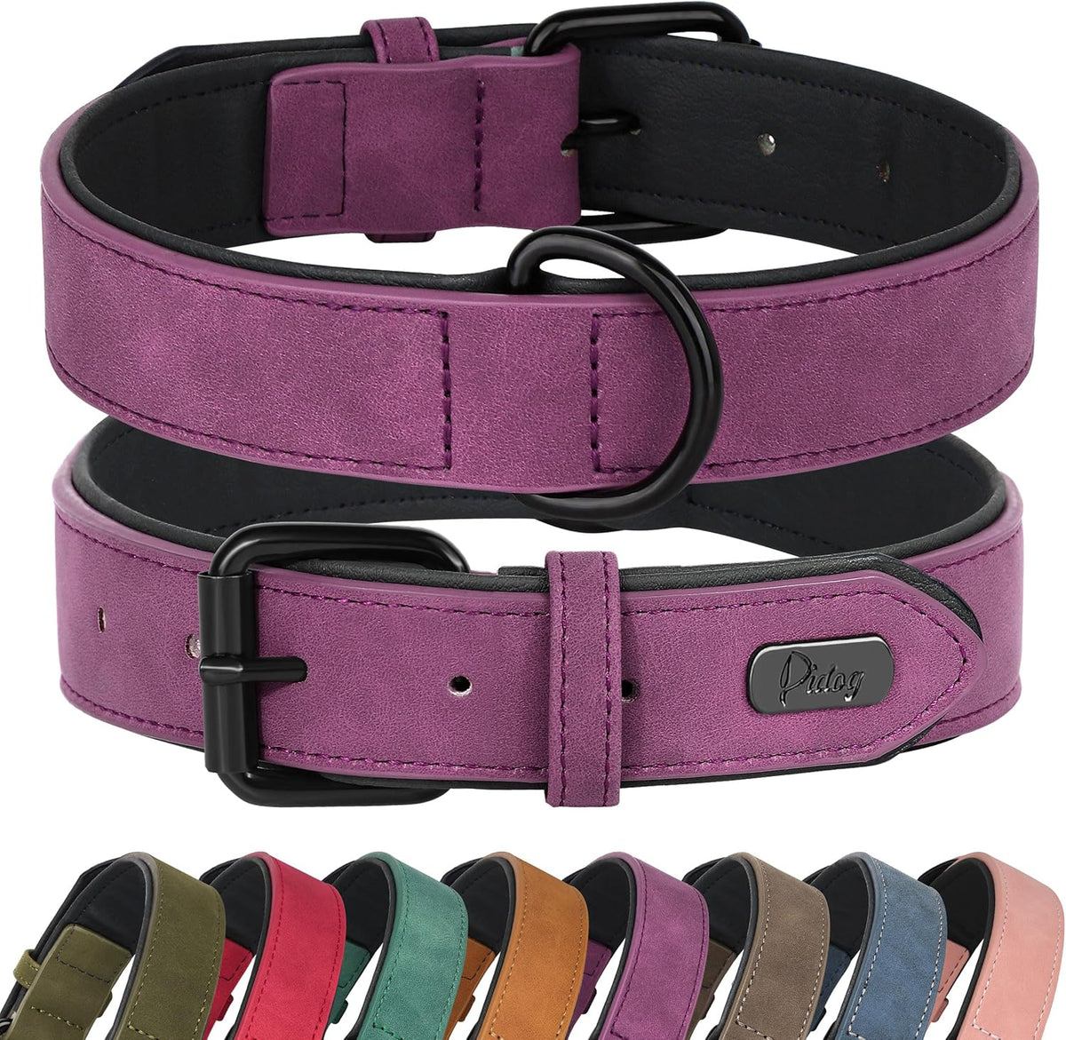 Didog Soft Padded PU Leather Dog Collar, Breathable and Adjustable Dog Collars for Small Dogs, Comfortable for Daily Walk, Purple, M Fit Neck 12-15"(13-22 lbs)