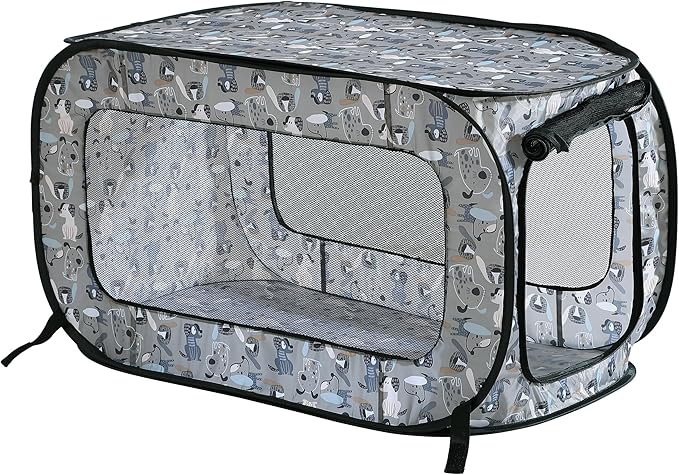 Beatrice Home Fashions Portable, Collapsible, Pop Up Kennel Travel Cat and Dog Crate, 24" L x 16.6" W x 16" H, Tail Waggers