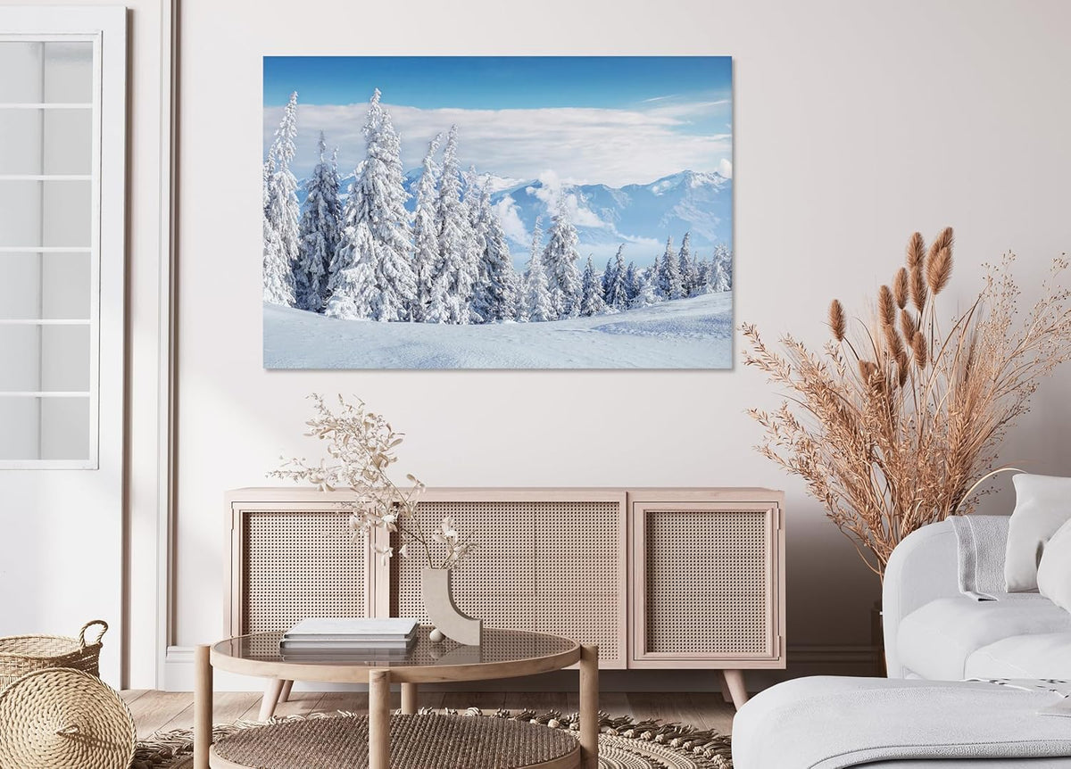 Nature Wall Art Prints - Ocean Forest Mountain Lake Canvas Landscapes - Small to Extra Large Living Room Bedroom Kitchen Bathroom Décor (Snow Covered Trees on Mountain, 28L" x 41W")