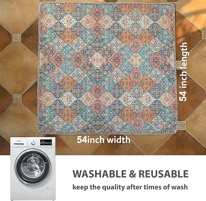 nunubaby Washable Pee Pads for Dogs, Stylish, Non-Slip and Leak-Proof Pee Pads. Reusable Potty Pads for Dogs for Crates and Floors.(Cream/Multi, 54" x54" )