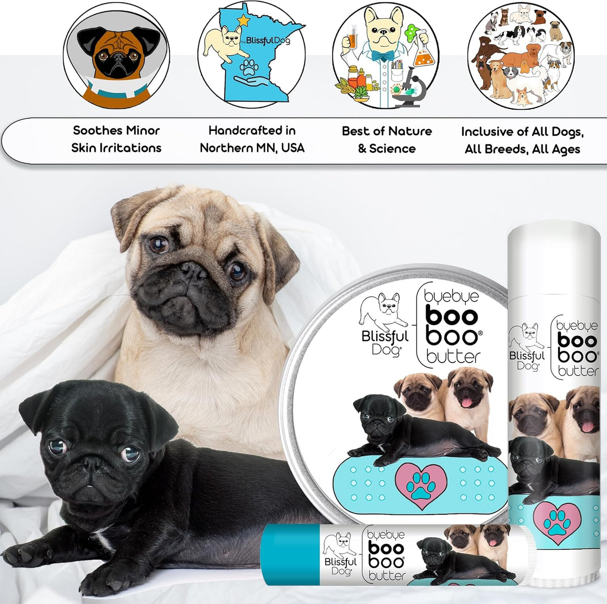 The Blissful Dog 4 oz TIN Pug Booboo Butter