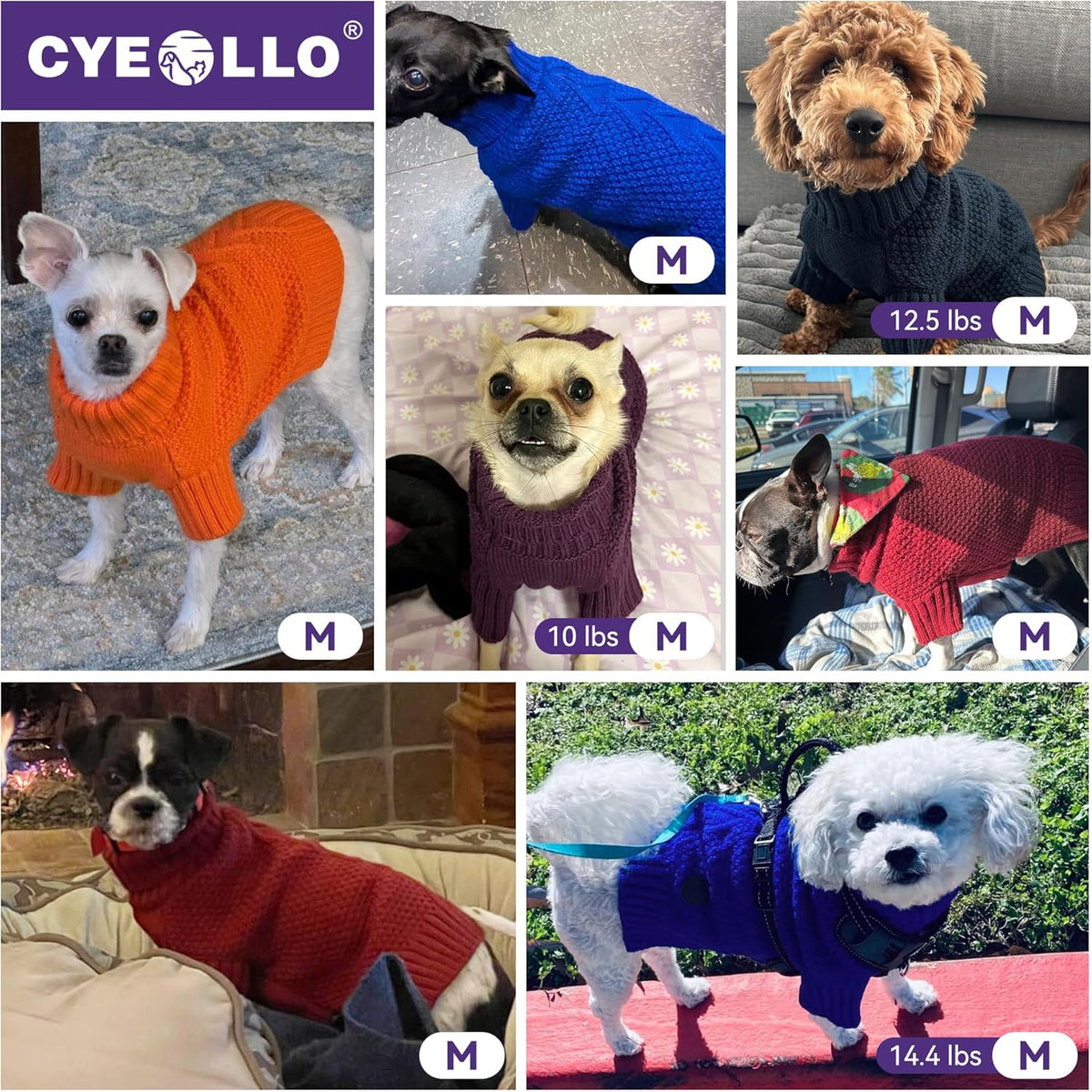 cyeollo Small Fleece Dog Sweater, Tureleneck Sweatershirt for Small Boy & Girl Dogs Pullover Doggy Clothes in Cold Weather Stretchy Fall Winter Pet Outfit Puppy Jacket, Black M