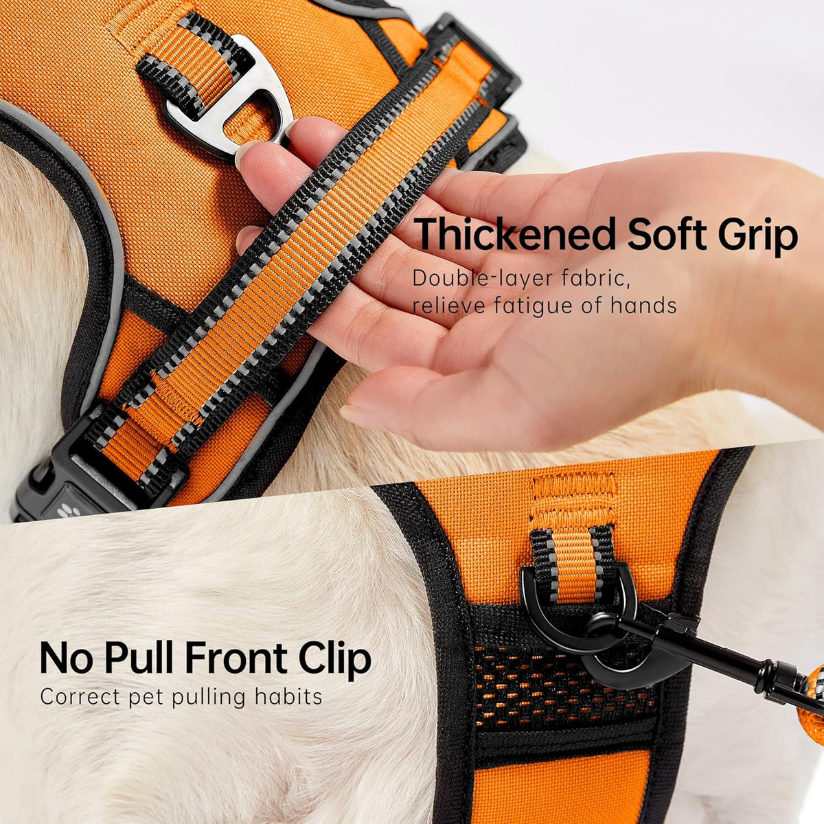 NESTROAD No Pull Dog Harness,Adjustable Oxford Dog Vest Harness with Leash,Reflective No-Choke Pet Harness with Easy Control Soft Handle for Large Dogs(X-Large,Orange)