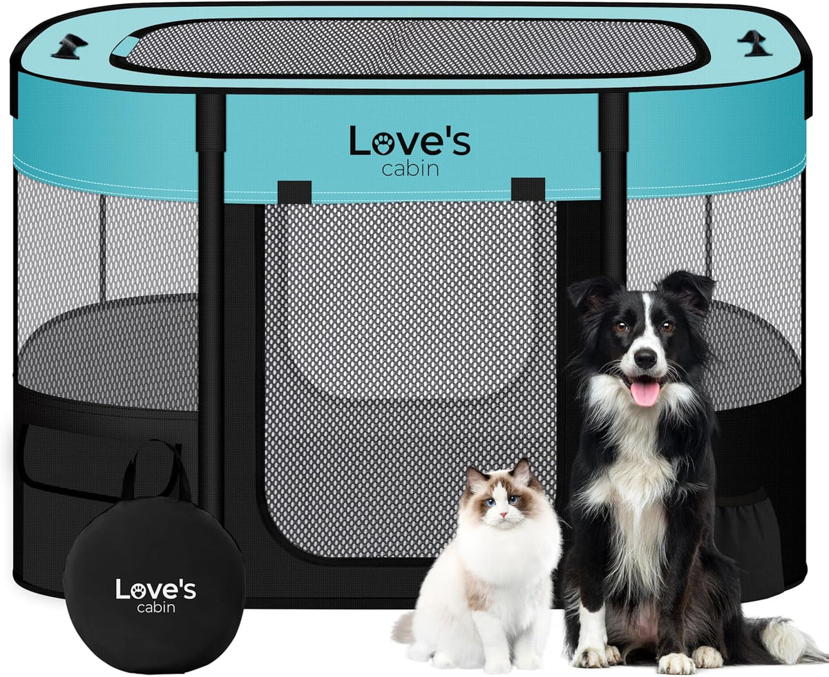 Love's Cabin Medium Dog Tent Crate, Portable Foldable Pop Up Dog Kennel Playpen with Carrying Case (Green)