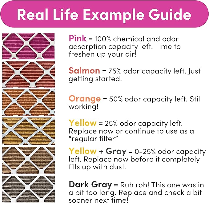 Colorfil 14x25x1 Air Filter (6-Pack) | Made in the USA | Color Changing | Remove Cat and Dog Odor | MERV 8 for Pet Hair Dander and Dust | 13.5"x24.5"x0.75" Exact Size