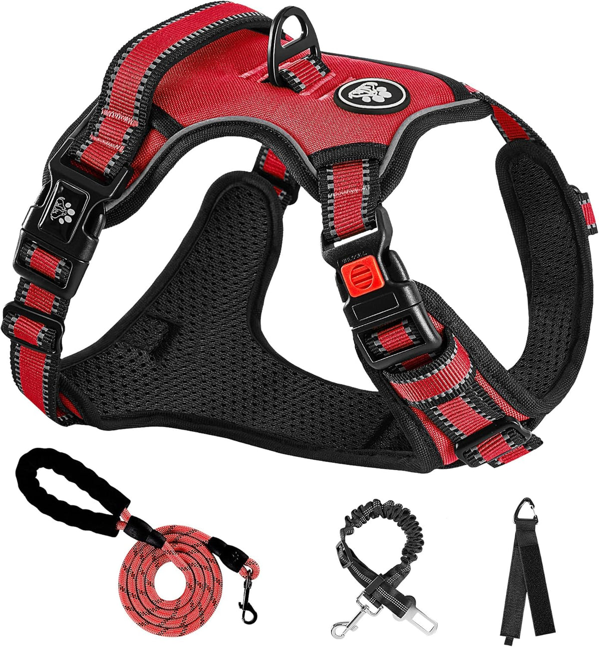 NESTROAD No Pull Dog Harness,Adjustable Oxford Dog Vest Harness with Leash,Reflective No-Choke Pet Harness with Easy Control Soft Handle for Small Dogs(Small,Red)
