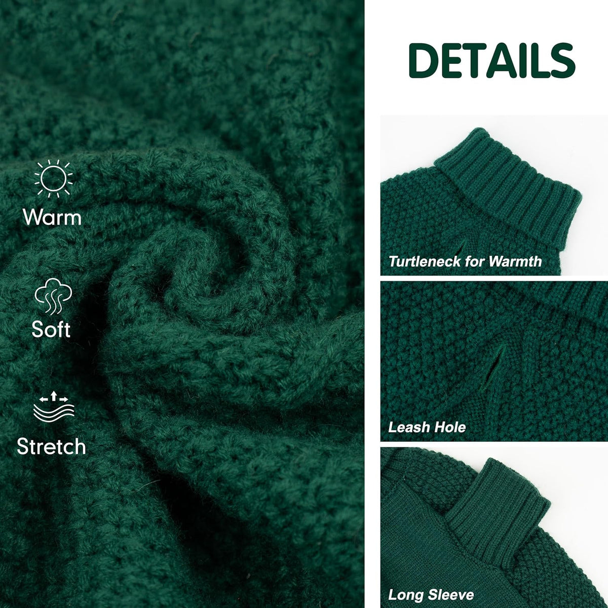 cyeollo Dog Sweater Pullover Turtleneck for Dogs, Classic Knitwear Fall Winter Cold Weather Dog Clothes Warm Pet Apparel Small Medium Large Dog Sweaters, Green M