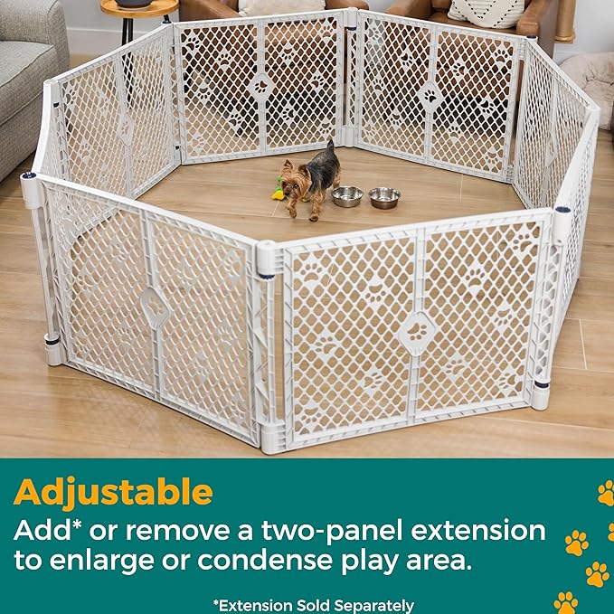 MYPET 6-Panel Paws Petyard, Gray Dog Playpen, Durable & UV-Resistant Puppy Playpen, Indoor/Outdoor Portable Dog Pen, Adjustable for Your Pet's Comfort, Friendly Design for Happy Pets