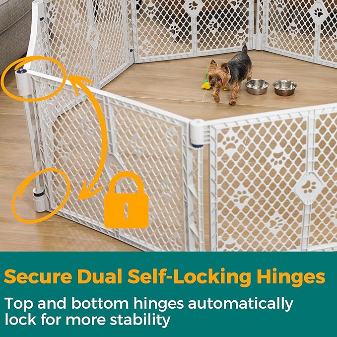 MyPet 8-Panel Paws Petyard, Gray Dog Playpen, Durable & UV-Resistant Puppy Playpen, Indoor/Outdoor Portable Dog Pen, Adjustable for Your Pet's Comfort, Friendly Design for Happy Pets