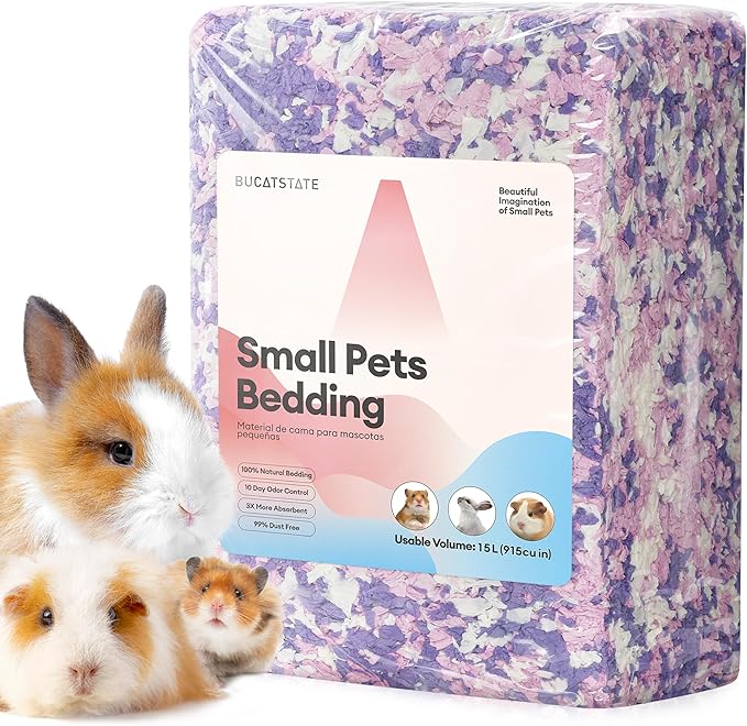 BUCATSTATE Hamster Bedding 15L, 99% Dust-Free Guinea Pig Paper Bedding Odor Control Paper Bedding, Cozy Small Animal Bedding for Rabbit Rat Syrian Dwarf Hamsters Gerbils (Lavender)
