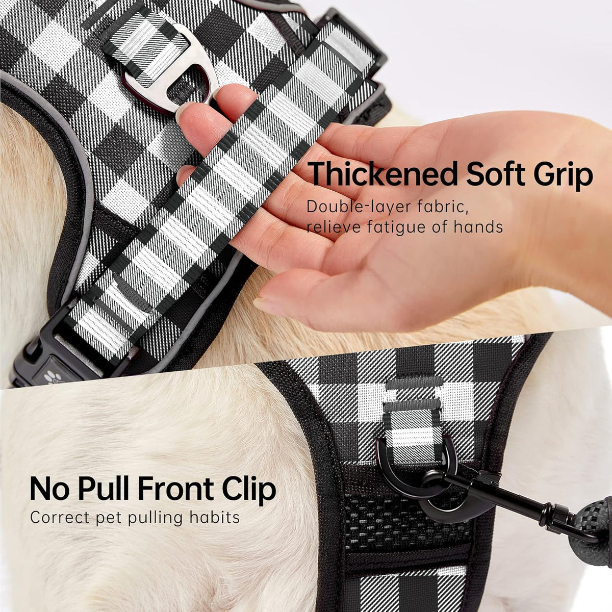 NESTROAD No Pull Dog Harness with Leash, Reflective No Choke Pet Vest Harness,Adjustable Soft Padded Dog Harness with Easy Control Handle for Large Dogs(Checkered Black,X-Large)