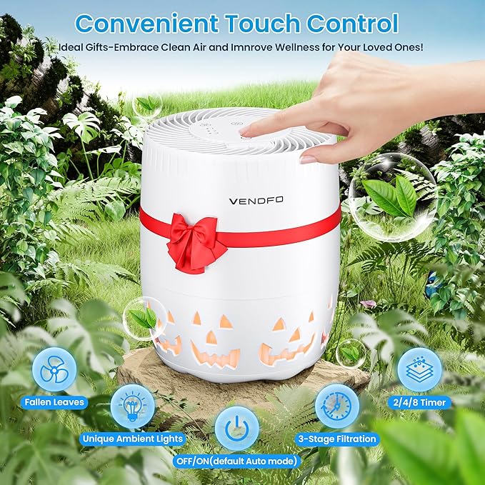 Air Purifiers for Home Bedroom up to 1076ft², True HEPA Air Filters Dust Pets Smoke Hair, 3 Fan Speeds Quiet, Timer Settings, Rechargeable Air Cleaner Office, Bedroom, Pets, Car