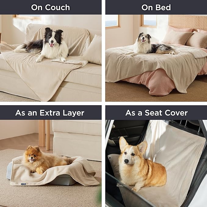 Bedsure Cat Blanket for Indoor Cats - Waterproof Calming Cat Blankets for Couch Bed Protection, Sherpa Fleece Pet Blanket, Soft Plush Reversible Throw Furniture Protector, 60"x50", Cream