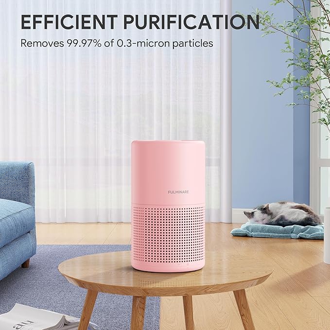 FULMINARE Air Purifiers for Home H13 True HEPA Air Filter Quiet Air Cleaner With Night Light Portable Small Air Purifier for Bedroom Office Living Room (Pink 2 Pack)