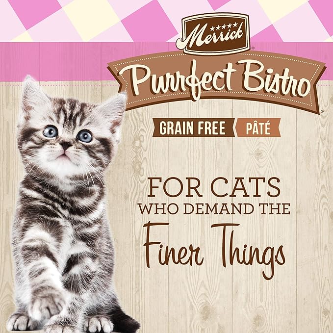 Merrick Purrfect Bistro Grain Free Premium Soft Canned Pate Chicken Wet Cat Food, Kitten Dinner Recipe - (Pack of 24) 3 oz. Cans