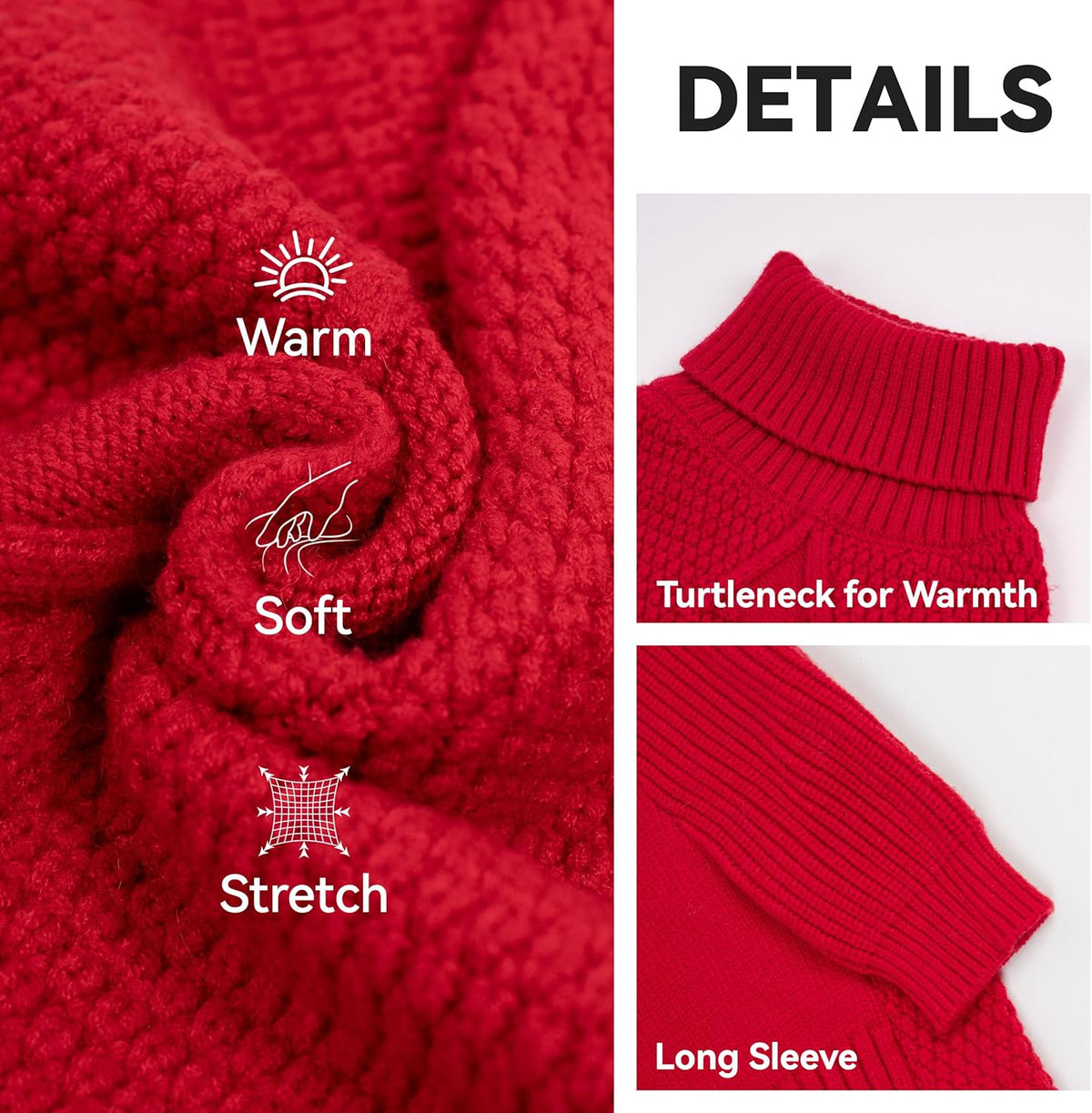 cyeollo Dog Sweaters for Small Dogs Boy, Pullover Turtleneck for Dogs Female, Knitted Doggy Fall Winter Warm Cold Weather Dog Clothes Apparel with Sleeves, Red L