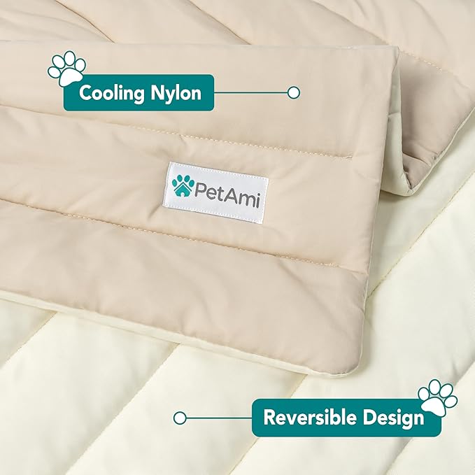 PetAmi Cooling Mat for Dog, Premium Pet Cooling Blanket for Crate Kennel, Indoor Cat Cool Sleeping Pad, Q-MAX Cold Sofa Couch Cover for Summer, Taupe/Beige, Small (24x32)