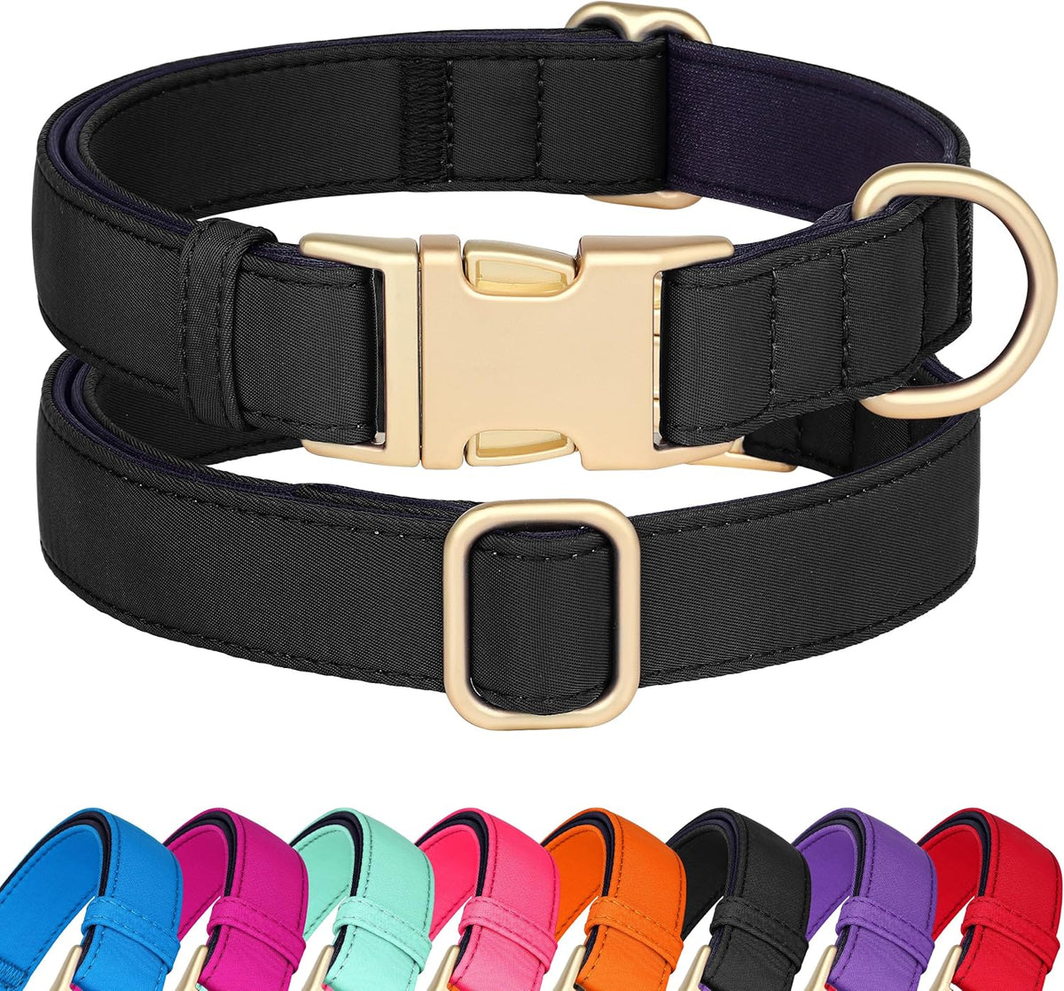 Didog Soft Padded Dog Collars for Medium Dogs, Colorful and Durable Dog Collar with Quick Release Buckle, Light and Breathable for Daily Walking, Black, M