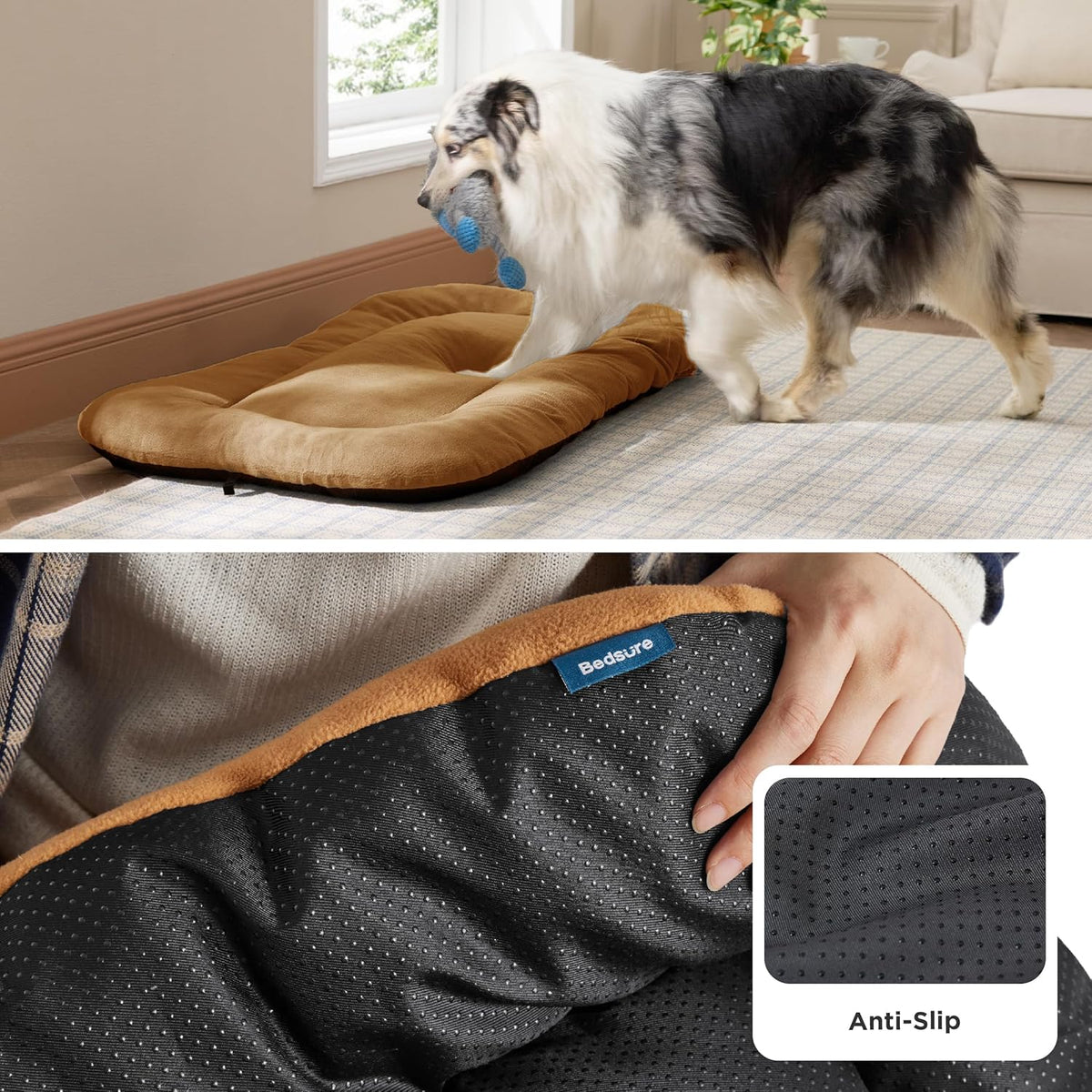 Bedsure Washable Dog Crate Pad for Extra Large Dogs, Anti-Slip Puppy Kennel Dog Bed for Crate - Ultra Soft Fleece Flat Thin Pet Mat (Not Chew Proof), Brown XXL 47"x29"