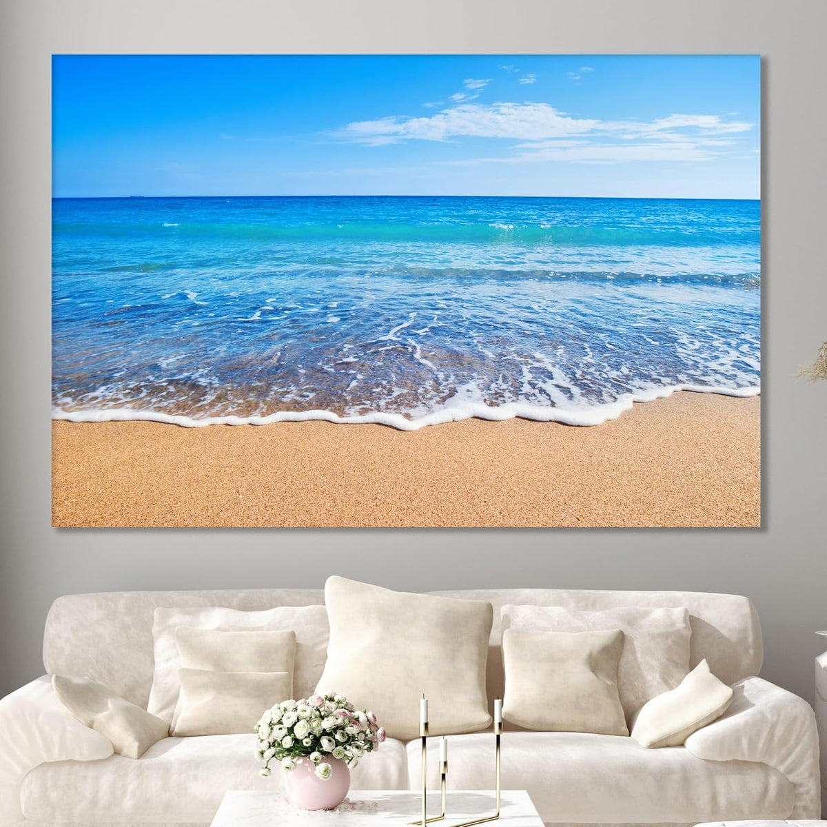 Nature Wall Art Prints - Ocean Forest Mountain Lake Canvas Landscapes - Small to Extra Large Living Room Bedroom Kitchen Bathroom Décor (Sandy Ocean Beach, 31L" x 47W")