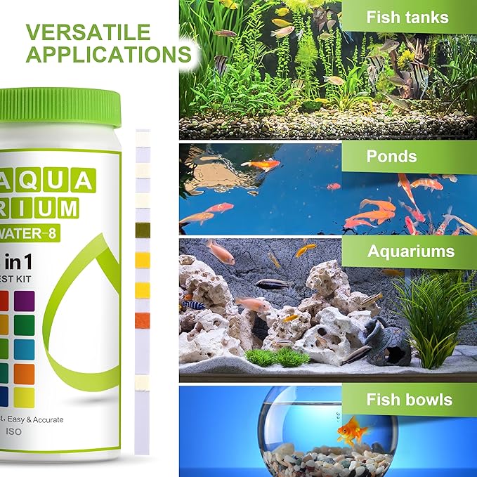 AAwipes 8-in-1 Aquarium Test Kit (150 Strips) for Freshwater & Saltwater - Quick & Accurate Water Testing for Aquariums & Ponds. Tests Free Chlorine, Hardness, pH, Ammonia Nitrogen, etc. (K02-150)