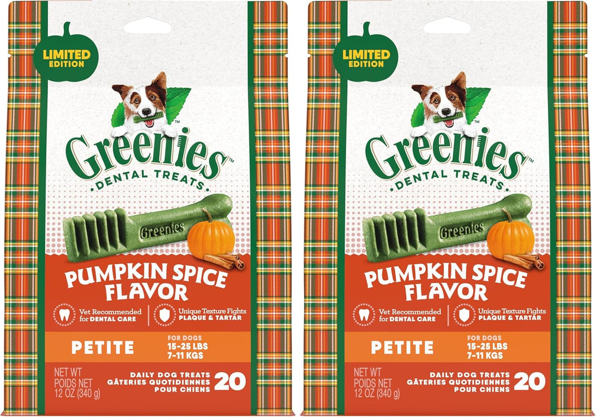 Greenies Pumpkin Spice Flavor Petite Size,Veterinarian-Recommended for Dental Care, Dog Treat Chews, Limited Edition, 12 oz., Pack of 40