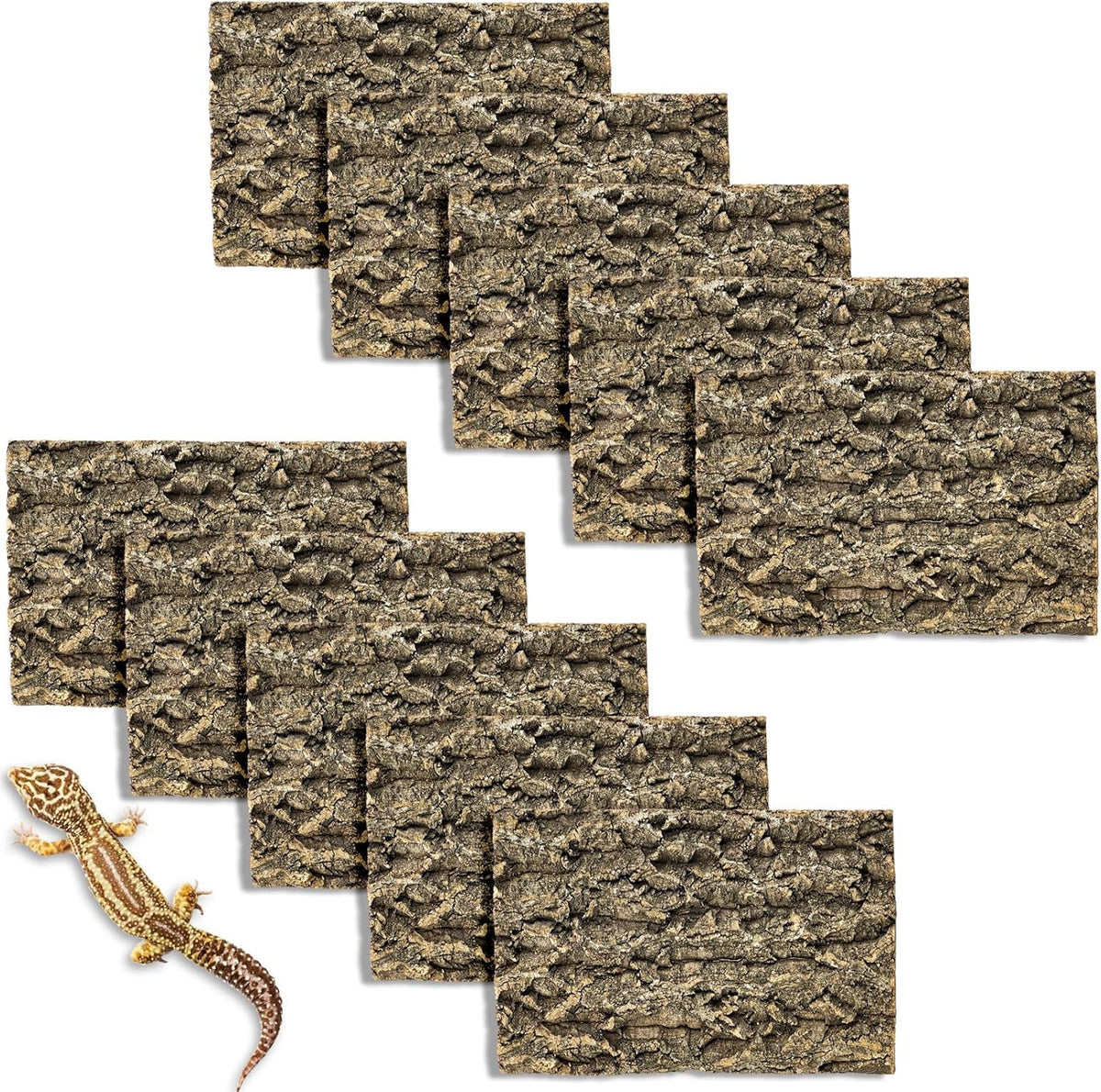 Fhiny 10 PCS Cork Bark Background, 11.6" x 7.7" Natural Cork Bark for Reptiles Bearded Dragon Climbing Backdrop Terrarium Habitat Wall Decor Accessories for Turtle Gecko Lizard Snake Spider Frog