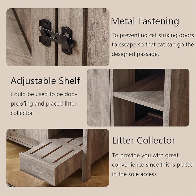 31.9'' Small Cat Litter Enclosure,Adjustable Shelf for Dog Proof and Storage,Locks Added for cat,Cat Litter Collector,Small Indoor Cat House,Grey