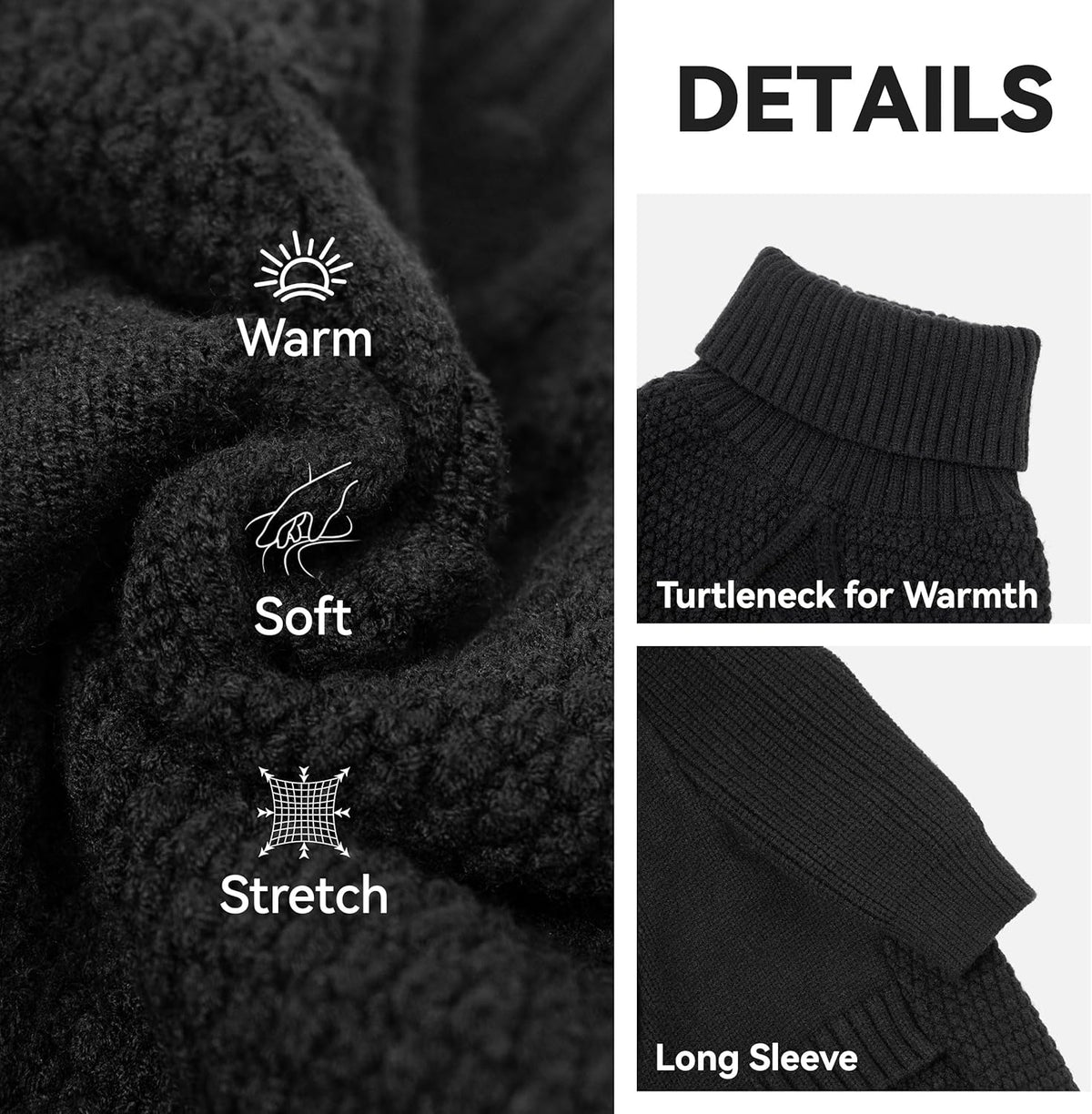 cyeollo Warm Stretchy Sweaters for Medium to Large Dogs Boy & Girl, Pullover Knitted Thermal Winter Big Dog Clothes with Sleeves Turtleneck Pet Beagle Border Collie Apparel, Black XXL