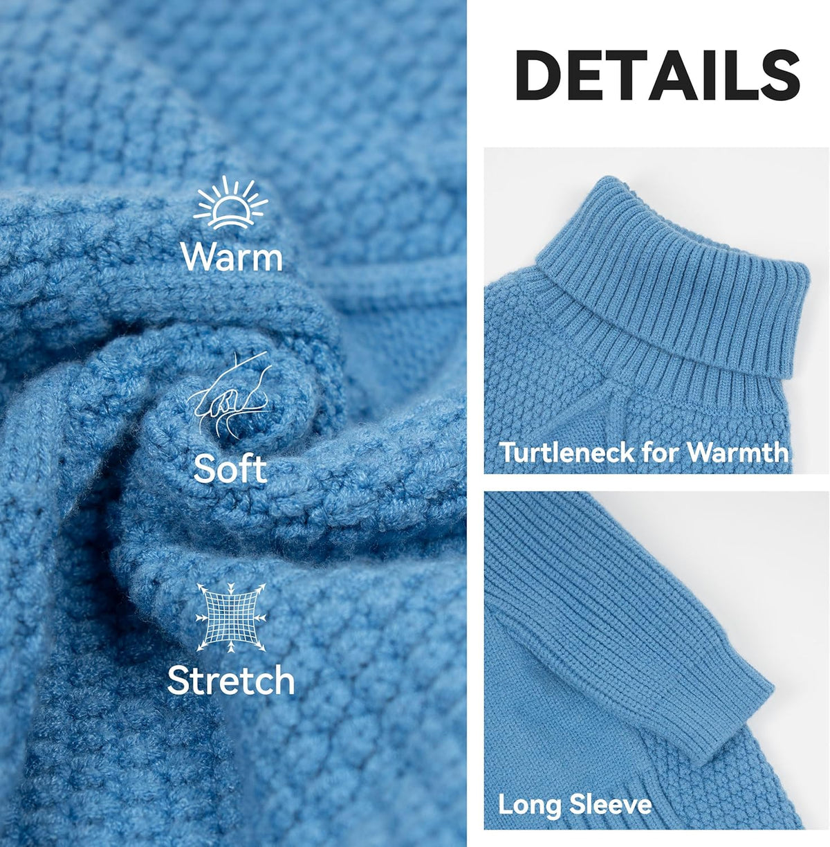cyeollo 2XL Dog Sweater, Warm Stretchy Sweaters for Large Dogs Boy, Pullover Knitted Thermal Winter Big Dog Clothes with Sleeves, Turtleneck Pet Beagle Border Collie Apparel, Blue XXL