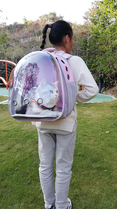 Front Expandable Cat Backpack Carrier, Fit up to 20 lbs, Space Capsule Bubble Window Pet Carrier Backpack for Large Fat Cat and Small Puppy