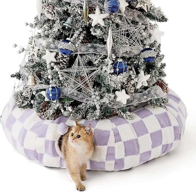Lesure Cat Tunnel Bed for Indoor Cats - Cute Cat Donut Tunnel Toys for Small Large Cats with Washable Circle Cushion, Round Pet Peekaboo Cave Toy for Kitten/Puppy/Rabbit, Standard Lavender Checks