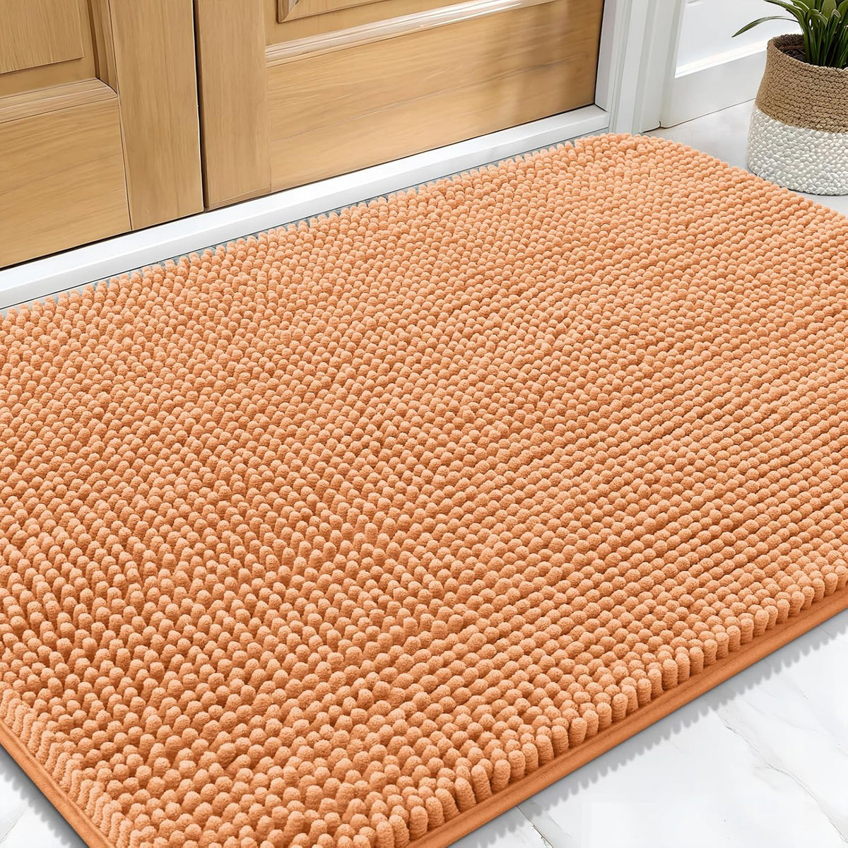 OLANLY Dog Door Mat for Muddy Paws 30x20, Absorbs Moisture and Dirt, Absorbent Non-Slip Washable Doormat, Quick Dry Chenille Mud Mat for Dogs, Entry Indoor Entryway Carpet for Inside Floor, Orange