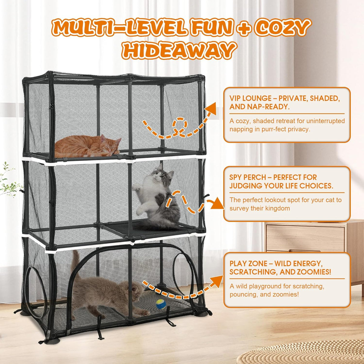 Catio Outdoor Cat Enclosure for Cats & Small Animals, Pet Playpen Cat Climber with Removable Pet Tunnel for Indoor/Outdoor Use
