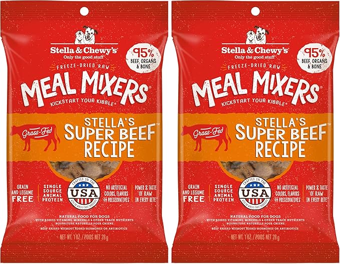 Stella & Chewy's Freeze-Dried Raw Beef Meal Mixers- Dog Food Topper and Mixer - Made with 95% Grass-Fed Beef, Organs & Bone - Perfect for Picky Eaters - Grain-Free - 1 oz (Pack of 2)