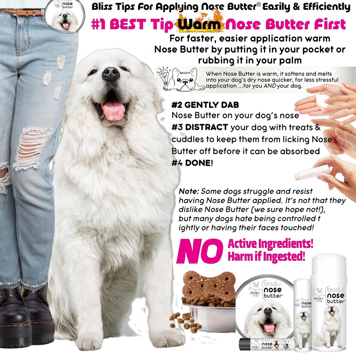 The Blissful Dog Great Pyrenees Nose Butter, Versatile Dog Nose Balm for Dry Nose, Handcrafted Nose Moisturizer, Easy-to-Apply Dog Essentials, Unscented, 2 oz.
