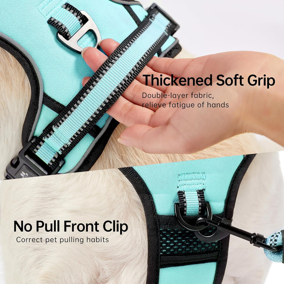 NESTROAD No Pull Dog Harness,Adjustable Oxford Dog Vest Harness with Leash,Reflective No-Choke Pet Harness with Easy Control Soft Handle for Large Dogs(Large,Turquoise)
