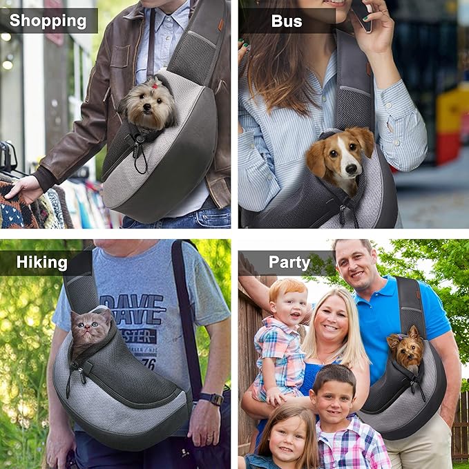 FDJASGY Pet Sling Carrier for Small Dogs Cats,Breathable Mesh Travelling Hand Free Puppy Backpack with Pouch and Adjustable Strap Carrier