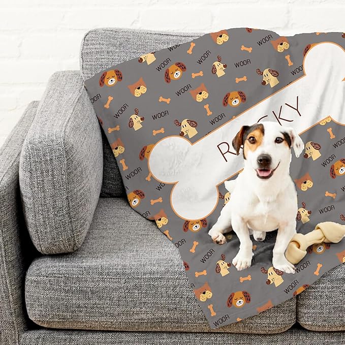Prints Next Day – Custom 60" x 80" Fleece Pet Lightweight Blanket with Name - Gift for Dog or Cat Owners - Personalized Couch Throw - Puppy Patterned - Printed in America