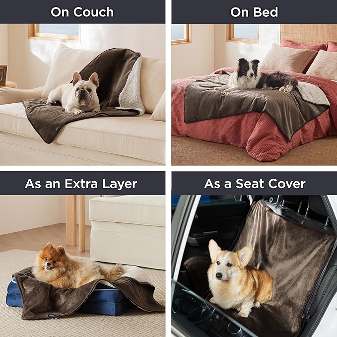 Bedsure Waterproof Dog Blankets for Extra Large Dogs - XL Cat Blanket Washable for Couch Protection, Sherpa Fleece Puppy Blanket, Soft Plush Reversible Throw Furniture Protector, 50x60, Coffee Brown