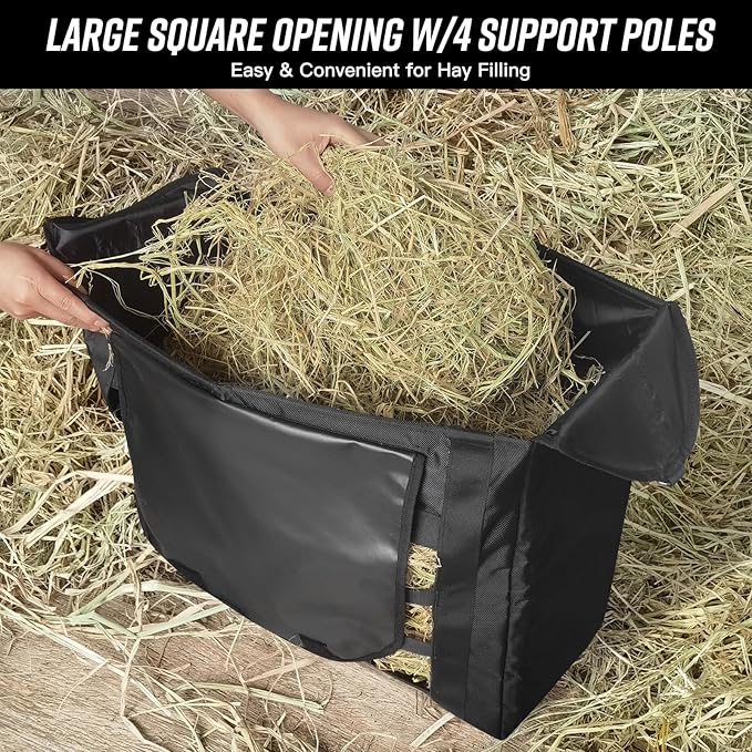 Hay Bag for Horses,Slow Feeder for Horse/Donkey/Goat, Premium 1680D Oxford Cloth,Easy to Fill and Hang with Extra Large Opening（Black）