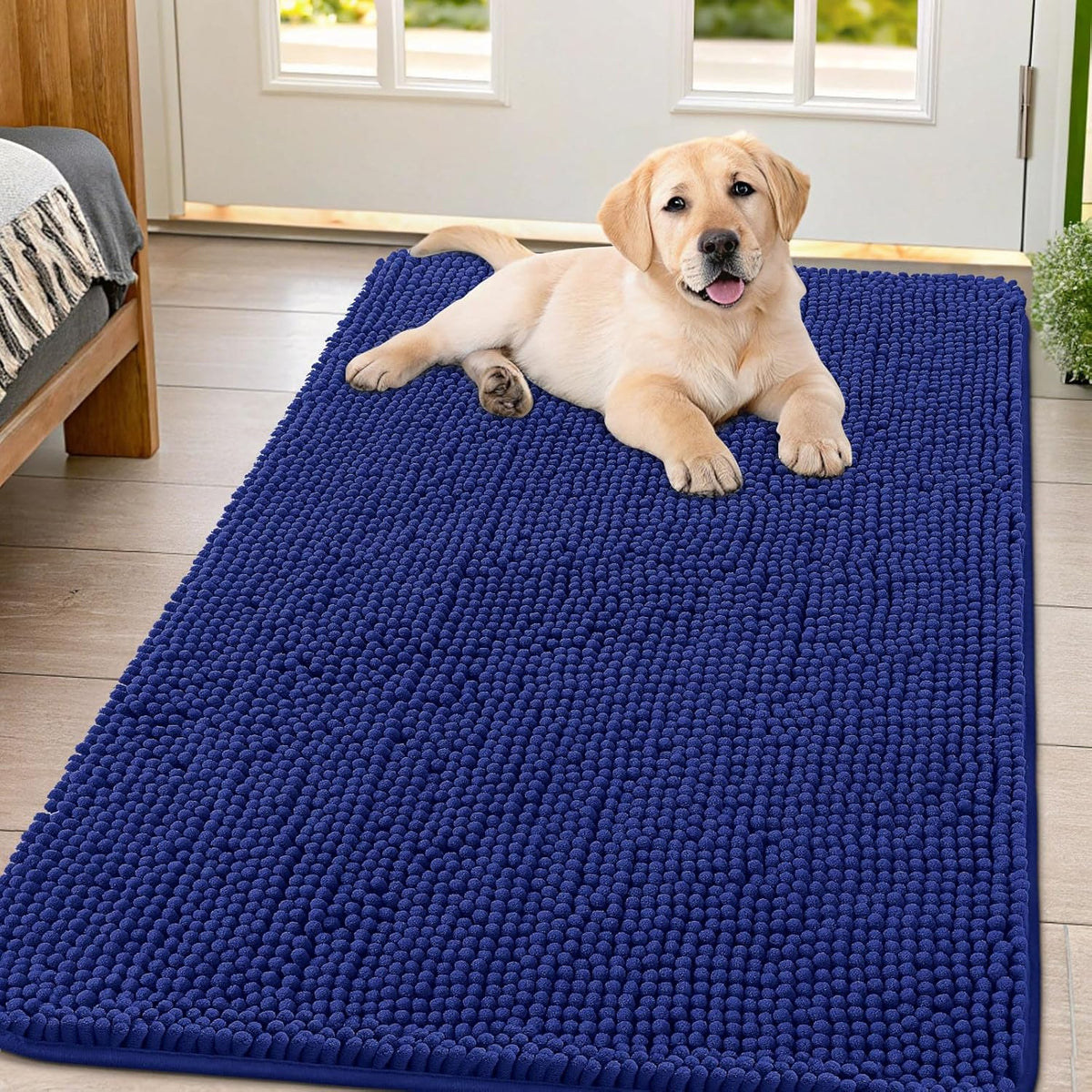 Smiry Dog Door Mat for Muddy Paws 47x32, Absorbs Moisture and Dirt Doormat, Non-Slip Washable Quick Dry Chenille Front Door Mat Indoor Entrance, Entryway Carpet for Inside Floor, Navy Blue