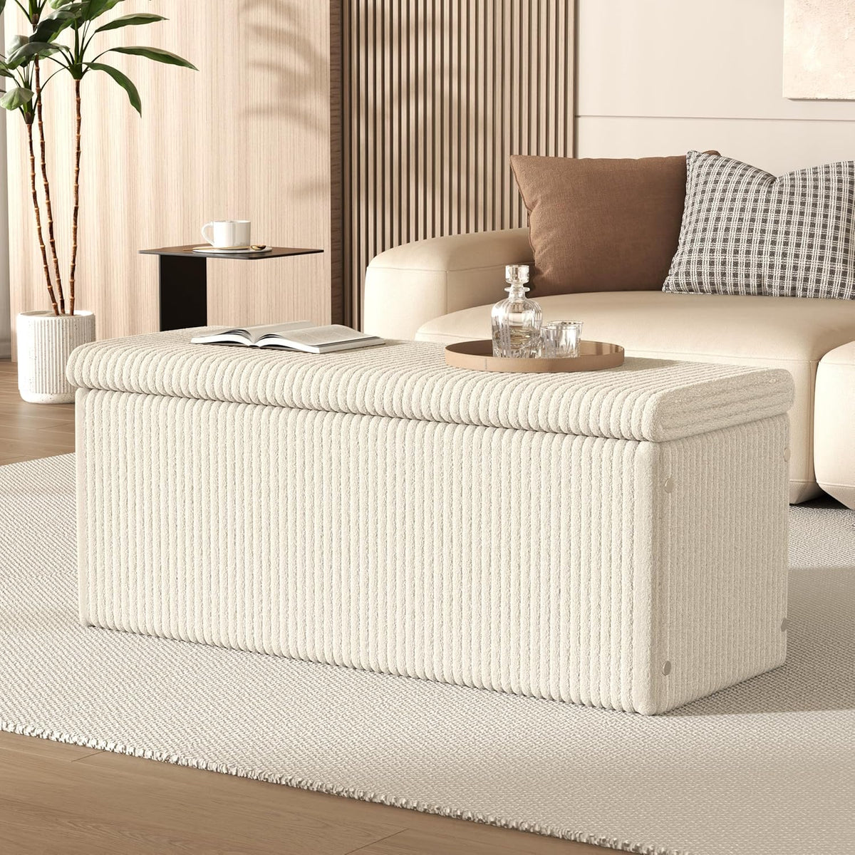 SUN TIME 42" Foldable Velvet Ottoman Bench with Storage，Large Capacity End of Bed Chest, Soft Cushion Seat, Toy & Blanket Organizer, Footrest for Bedroom, Living Room, Entryway, Apartment