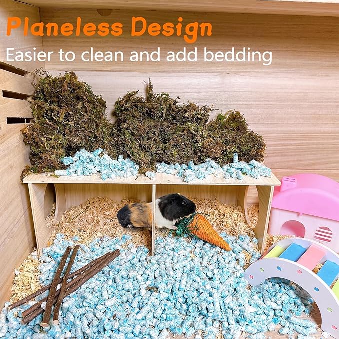 Hamiledyi Wooden Hamsters 2-Chamber Hideout-Tunnel Multi Chamber Exploring Toy Rat Exploring Tunnel Toy for Mice Guinea Pig Hedgehog Squirrel Sugar Glider(XL)
