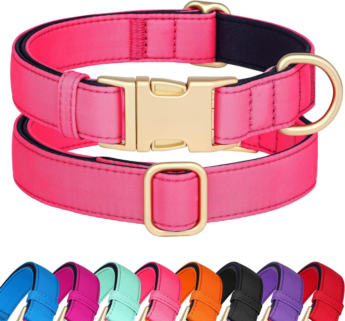 Didog Soft Padded Dog Collar for Large Dogs, Colorful and Durable Pet Collar with Quick Release Buckle, Light and Breathable for Daily Walking, Pink, L