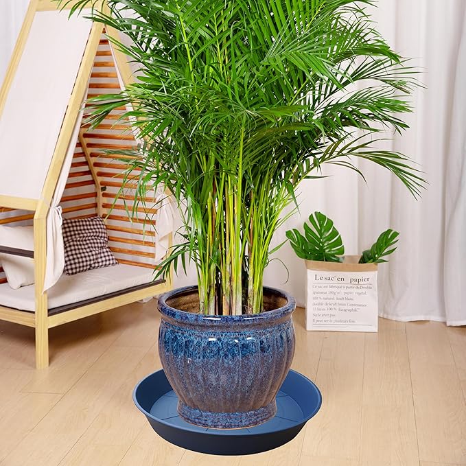 3 Pack of 25 26 inch Plant Saucer (22.7 Inch Base), 4.2" Depth, Large Deep Plastic Flower Planter Water Trays for Indoors Outdoor Bath Bath, Plant Drip Trays for Pot (26", Blue)