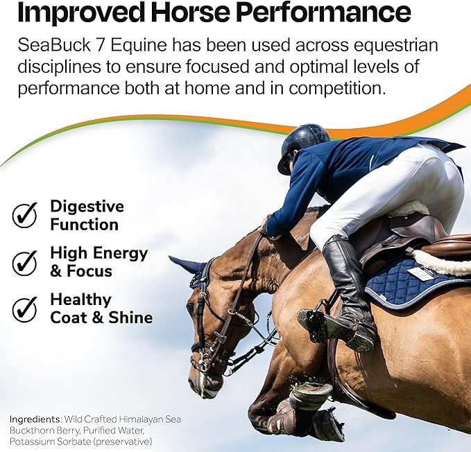 SeaBuck 7 Equine Supplement for Horses with Sea Buckthorn to Improve Horse Health (3-6 Week Supply, 1 Gallon) – Supports Healthy Eating & Digestion, Increased Energy/Focus, & Shiny Coats for Horses