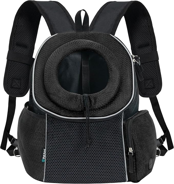 PetAmi Dog Front Carrier Backpack, Ventilated Adjustable Dog Pet Cat Chest Carrier Backpack, Dog Carrier for Hiking Camping Travel, Small Dog Puppy Medium Cat Carrying Bag, Max 14 lbs, Black